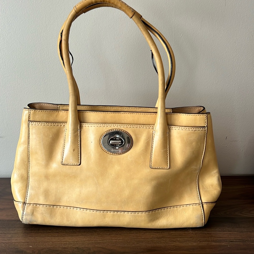 Vintage Coach Leather Madeline Bag Yellow Turn Lock Satchel Purse  11553